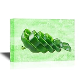 Canvas Wall Art - Fresh Green Pepper Cut into Slices - Gallery Wrap Modern Home Art | Ready to Hang - 12x18 inches