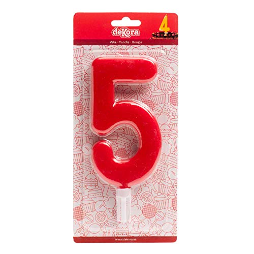 Dekora - Bougie d'Anniversaire Géante Numéro 5 de Couleur Rouge