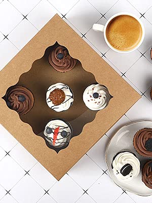 Brown Bakery Boxes, 25PACK Cupcake Boxes with 50 Yards Ribbon | 4\