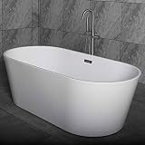 Woodbridge 59" Acrylic Freestanding Bathtub Contemporary Soaking Tub with Brushed Nickel Overflow and Drain, B-0014 / BTA1514