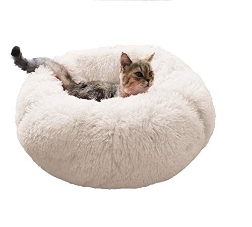 BinetGo Donut Dog Bed Cat Bed Calming Anxiety ,Pet Fluffy Bed Donut Cuddler Bed for Small Medium Dog and Cat, Joint-Relief and Improved Sleep – Machine Washable, Waterproof Bottom (Large, Beige)