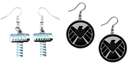 Thor Hammer and Agents of Shield Logo Dangle Earrings w/Gift Box