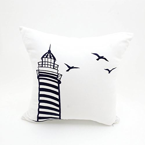 Lighthouse Pillow Cover, Nautical Decor, Decorative Pillow Case, Couch Pillow, White Linen, Black Lighthouse, Coastal Décor (18 inch x 18 inch)