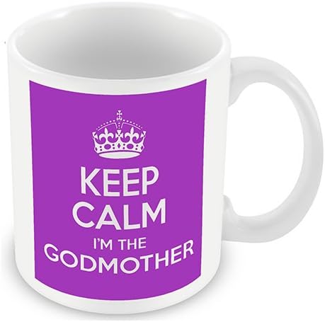 Keep Calm I'm a Godmother (Purple) Mug / Cup (choose to personalise with any name, photo, message or colour) - New born baby, relative, christening gift