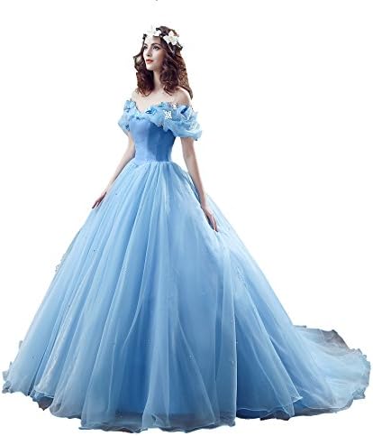 ESY Cinderella Dress Cheap Organza Draped Ball Gown Special Occassion Dress Light Blue US14