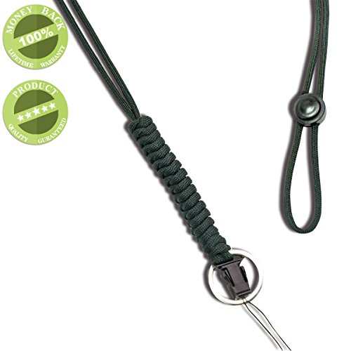 WALNEW 25-Inch Fashion Strong Survival Paracord Lanyard Necklace with Carabiner, Alloy Ring and Clip for Mobile phones, Keys, Flashlights, ID cards, Whistles, USB drives, Knives etc, Gray