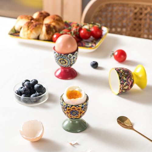 Henten Home Set of 6 Porcelain Egg Cups, Multi-Colour, for Any Breakfast Table, Hard and Soft Eggs, Egg Holder, Egg Holder, Breakfast