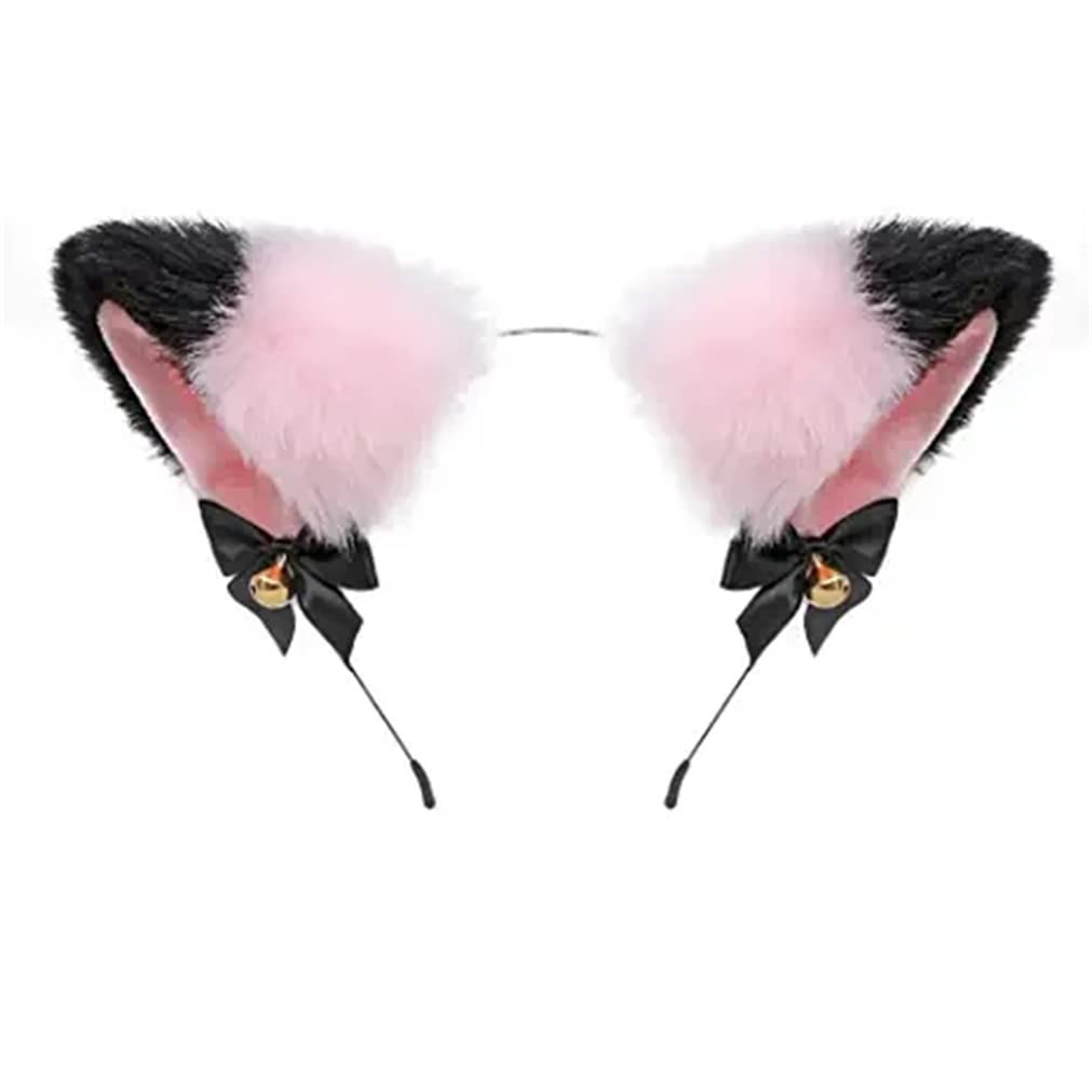 Cat Ears Bell Headband Folding Powder Plus Black Gold Bell Bow Headband Fox Ear Accessories Cute Plush Headgear for Halloween Cosplay Costume Party Dress Girls