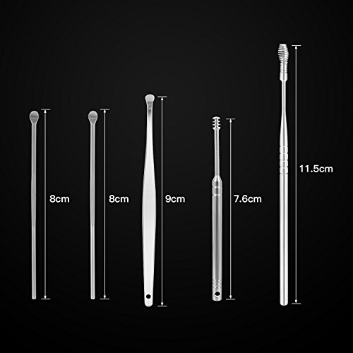 Ear Wax Removal Tools with Spiral Ear Cleaners Wax Picker Kit Stainless Steel Medical Grade Storage Box(Extral Gift 16pcs soft silicone ear wax remover)