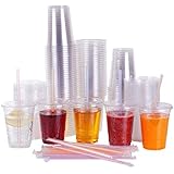 16 oz clear plastic cups with flat lids and individually wrapped straws - set of 100