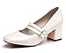 Mofri Women's Sexy Buckle Double Strap Square Toe Medium Block Heels Mary Jane Pumps Shoes