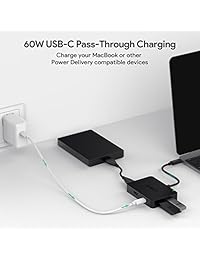 Aukey Hub USB C con puerto HDMI, 4 puertos USB 3.0, rendimiento Type C entrega de potencia para MacBook Pro, Dell XPS 15,  Chromebook y más