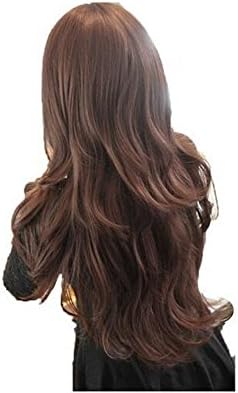 DDGE DMMS Wigs Womens Girls Fashion Wavy Curly Long Hair Human Full Wigs With Hairnet Deep Brown