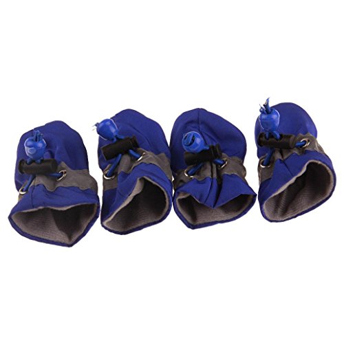 Sunward Pet Dogs Adjustable Boots Leather Cashmere Winter Anti-Slip Warm Rain Snow Shoes (3.52.5cm(W H), Blue(Without Cashmere)) - Thumbnail 6