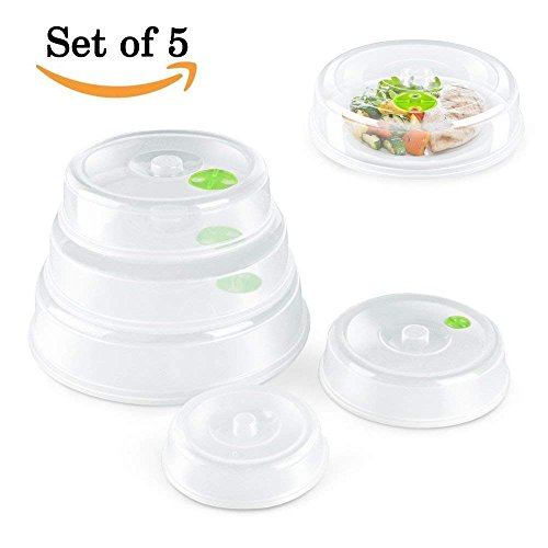Set of 5 Microwave Plate Cover/Dish Covers - Mixed Sizes -Dishwasher Safe, prevent food splatter cover, hover Magnetic suction function and safe convenient with steam vent