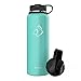 BUZIO Double Wall Stainless Steel Sports Water Bottle, BPA-Free Flex Cap and Straw Lid, 40 Ounces, Mint