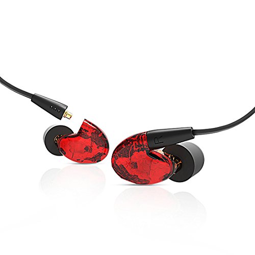 GranVela T100 High Fidelity Micro-Dynamic-Driver In-ear Monitor Headphones, Noise-Isolating Earphones with Detachable Cable - Red
