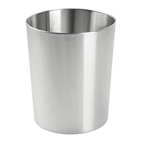 mDesign Round Metal Small Trash Can Wastebasket, Garbage Container Bin for Bathrooms, Powder Rooms, Kitchens, Home Offices - Pack of 4, Durable Brushed Stainless Steel - Thumbnail 2