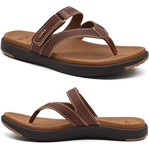 COFACE Womens Orthotic Flip Flops Ladies Slip On Athletic Yoga Mat Cushion  Leather Thong Sandals Summer Beach Pool Wide FlipFlops Sandles Comfort