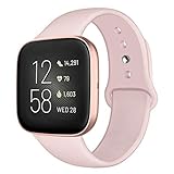 Kmasic Sport Band Compatible with Fitbit Versa/Fitbit Versa 2/Fitbit Versa Lite Edition, Soft Silicone Strap Replacement Wristband Versa Smart Fitness Watch, Small, Sand Pink