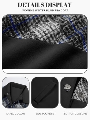TANKANEO WOMENS OVERSIZED PLAID PEA COAT WINTER CASUAL MID LENGTH CAPE PONCHO JACKETS WITH POCKETS