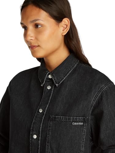 Camisa de ganga cropped de mulher com bolso no peito, preta (preto de ganga), M