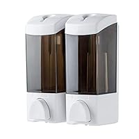 YISMAN Adhesive Soap Dispenser Manual Double 300ML, Drill Free with 3M Adhesive or Wall Mount with Screws, Shampoo Shower Gel Lotion Container Dispenser for Kitchen Bathrooms