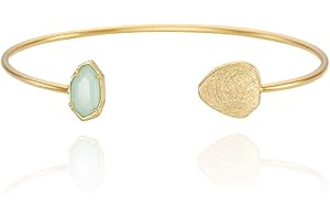 OZEL JEWELRY & GIFT OZEL Cuff Bracelets for Women 18K Real Gold Plated Cuff Bracelet Colorful Crystal Gold Cuff Bracelets for Gifts (Green/Clear/Black/Pink Opal/White Opal)