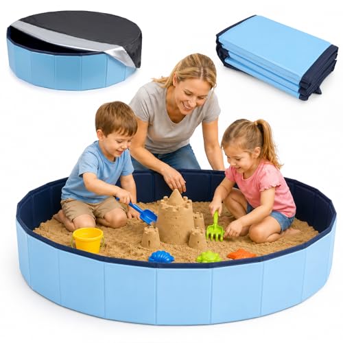 Kids Sandbox with Lid, 39inch Large Portable Sandbox for Outdoor & Indoor