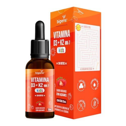 Bigens Vitamina D3 + K2 MK-7 Kids em Gotas, D3 2000UI | K2 100mcg, Sabor Morango, 20ml.
