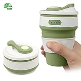 Collapsible Coffee Travel Mug -CLTEIN Certified BPA FREE Food-grade Silicone Coffee Cup Pocket-sized Camping Mug with Lid Reusable for Travel and Hiking,Dishwasher & Microwave Safe-12oz (Green)