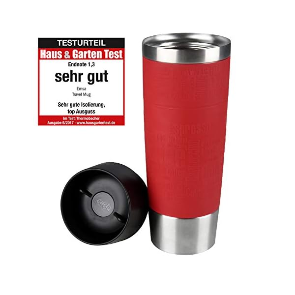Emsa 515617 Travel Mug Classic Grande | 500ml | Thermobecher | Isolierbecher | hÃ¤lt 6h heiÃ, 12h kalt | 100% dicht | Easy Quick-Press-Verschluss | 360Â°-TrinkÃ¶ffnung | Rot | 1 StÃ¼ck (1er Pack) – Bild 3