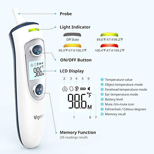 Vigorun Forehead and Ear Thermometer for Fever, Digital Infrared