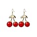 Qpower 1 Pair Women Fashion Cherry Drop Dangles Rhinestone Ear Studs Earrings