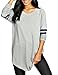 Womens Plus Size Workout Striped Baseball T-Shirt Loose Long Blouse TopGray XL
