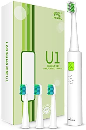 Lansuang Rechargeable Sonic Electronic Toothbrush Waterproof With 3 Replacement Brush Heads (Green)