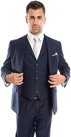 AZZURO Men SLIM FIT Tuxedo Suit Set 3 Piece Suit Set Jacket, Pant and Vest w Collar