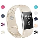 POY Replacement Bands Compatible for Fitbit Charge 2, Adjustable Breathable Wristbands with Air Holes Straps, Small Creamy White