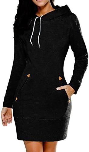 Women Plus Size Casual Pullover Drawstring Hoodie Sweater Sweatshirts Mini Dress Black 5XL