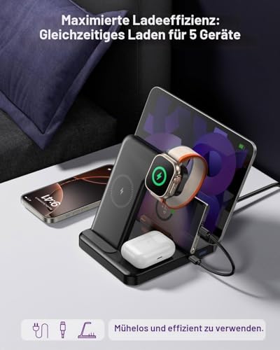 Intoval 5 in 1 Charging Station Compatible with iPhones 17/17 Pro/17 Pro Max, iPad Pro/Air/Mini, Apple Watch 11/Ultra 3/Ultra 2/Ultra/10/9/8/7/6/SE, Wireless Charging Station for Multiple Devices (G805, Black)