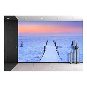Jetty on a Frozen Lake. Photographed at Sunrise on a Record-Breaking Cold Morning in The Netherlands - Removable Wall Mural | Self-Adhesive Large Wallpaper - 66x96 inches