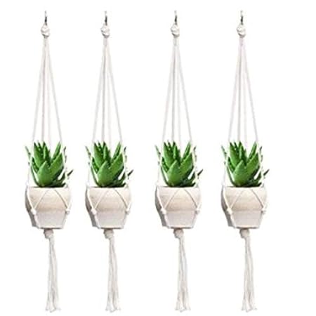 Cinagro Macrame Plant Hanger Organizer Holder Shelf Cotton Rope Hanging Planter for Small Pots Simple Style for Indoor/Outdoor Home Decor 80cm (Pack of 4)