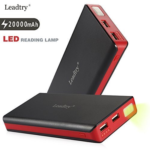 Power Bank Leadtry 20000mah External Battery with Powerful Dual USB Port Portable Charger Backup Pack Build in Flash Light for Iphone 6s 6 Plus, Ipad and Samsung Smart Phone, Tablet Pcs (Black)