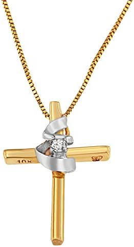 Espira 10K Two-Tone Yellow & White Gold Diamond-Accented Spiral & Cross 18" Pendant Necklace (J-K Color, I2-I3 Clarity)