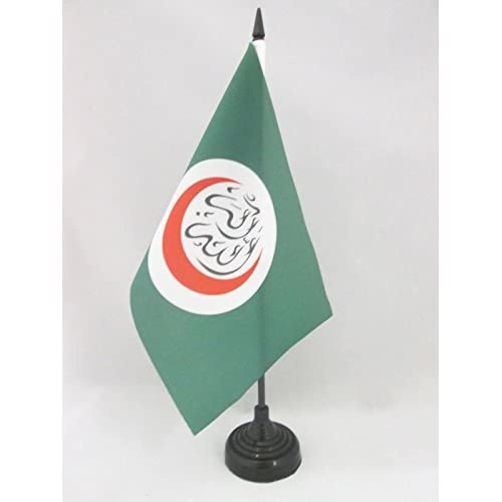 AZ FLAG Organisation of Islamic Cooperation Table Flag 5'' x 8'' - OIC Office Decoration 100% Polyester 21 x 14 cm - Mini Desk Flag with Pole and Black Plastic Base