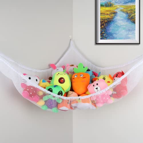 Stuffed Animal Net or Hammock Toy Hammock Macrame Large Corner Mesh Toy Storage Hanging Wall, Stuffed Animal Holder Nursery Organizer for Kids Bedroom (70x47x47 in)