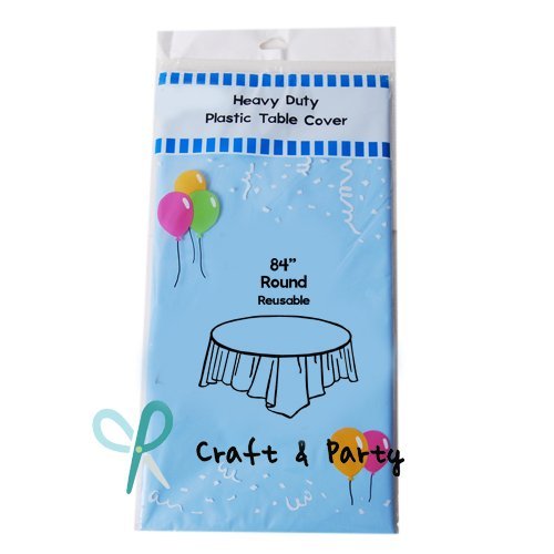 (4-pack) Heavy Duty Plastic Table Covers Tablecloth (Reusable) (Round 84", Light Blue)