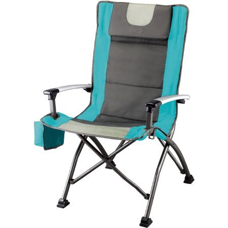 Ozark Trail High Back Chair, Ultra Durable Steel Frame, Adjustable Feet, With Cup Holder, Perfect Seat for Outdoor, Camping and Picnic (Turquoise)