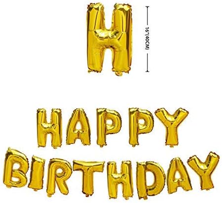 eZoneUK Partyware 16 Inch Gold Happy Birthday Self Inflating Balloon Banner Bunting Party Foil Balloon Letters (Gold)