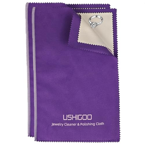 USHIGOO Polishing Cleaning Cloth for Gold, Silver, and Platinum Jewelry, Eco Friendly Large Cleaner Cloth 6.3 x 9.8 in. Keeps Jewelry Clean and Shiny (2 Pcs Dark Purple)